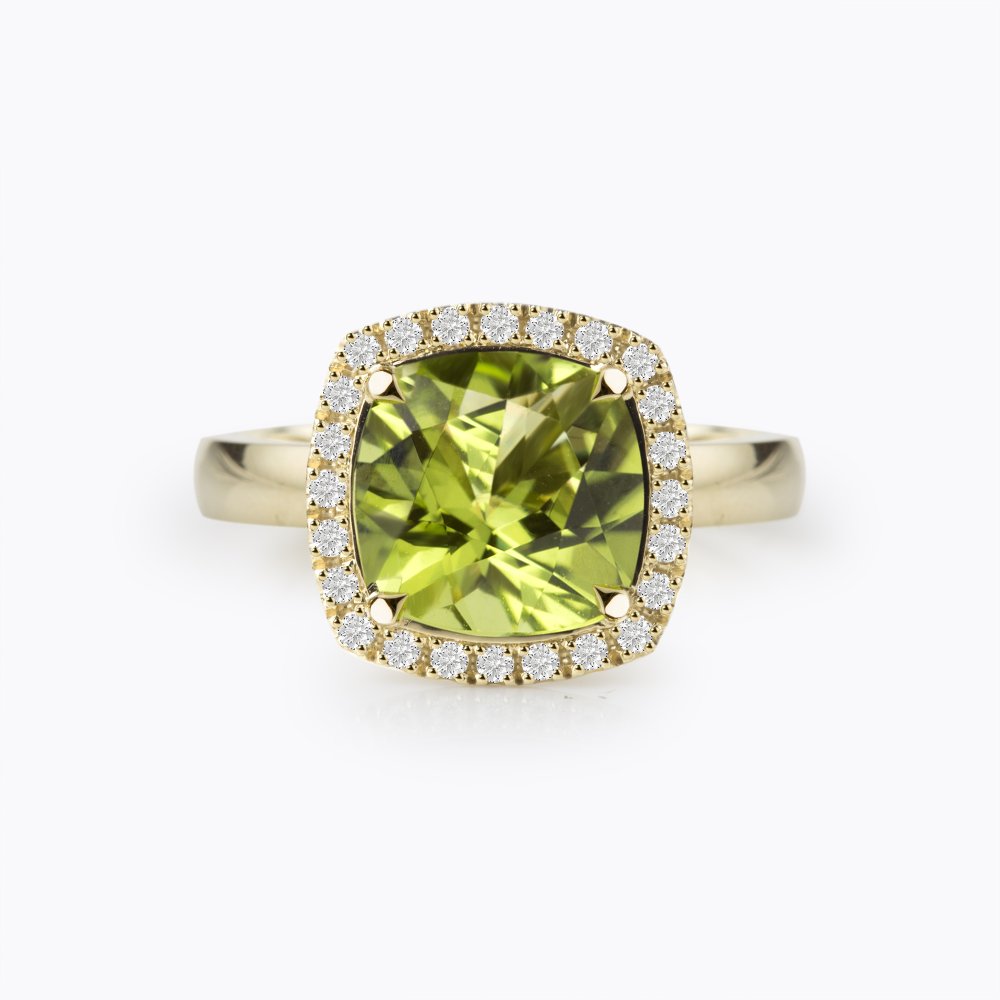 Prsten s olivínem a diamanty 01 | Zlatnictví Vaněk