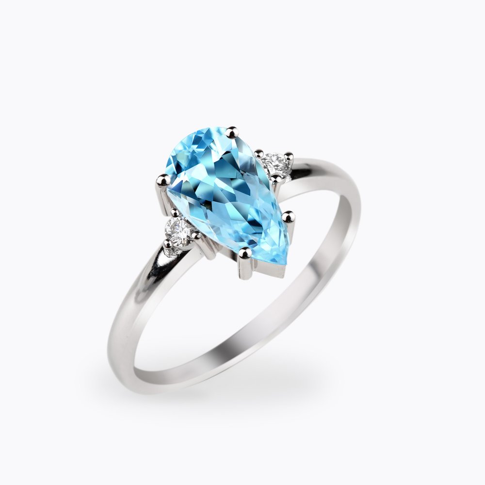 Prsten s akvamarínem a diamanty 05 | Zlatnictví Vaněk