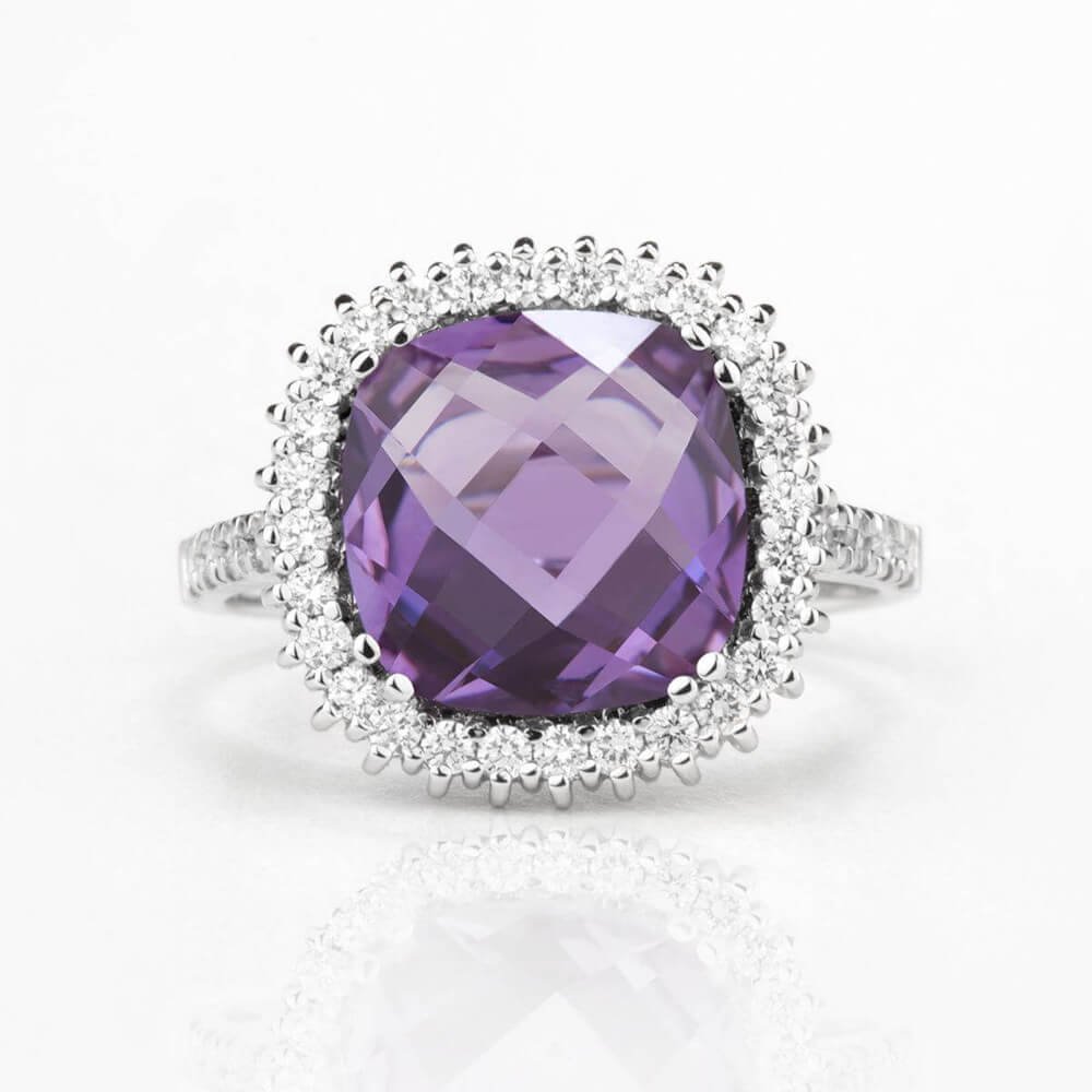 Prsten s ametystem a diamanty 01 | Zlatnictví Vaněk